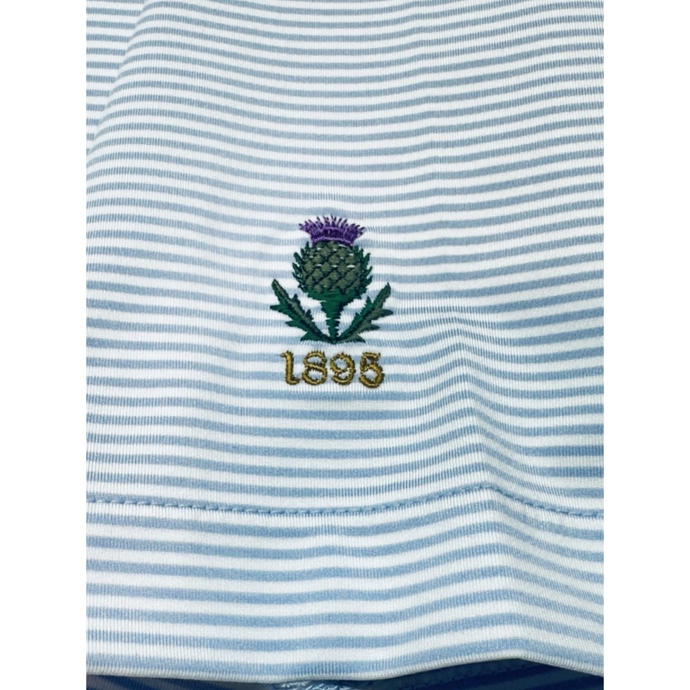 Dunning Polo Shirt Mens Medium Blue Striped Performance Scotland Flower - Picture 3 of 11